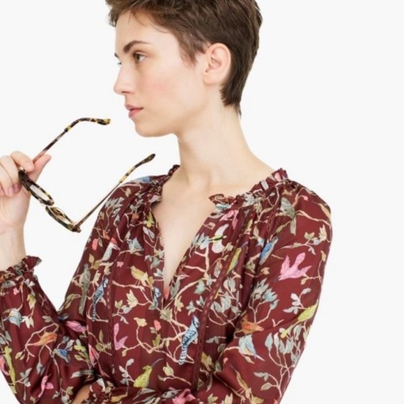 NWT J. Crew Point Sur Popover Blouse in Menagerie Floral Print - Picture 2 of 7